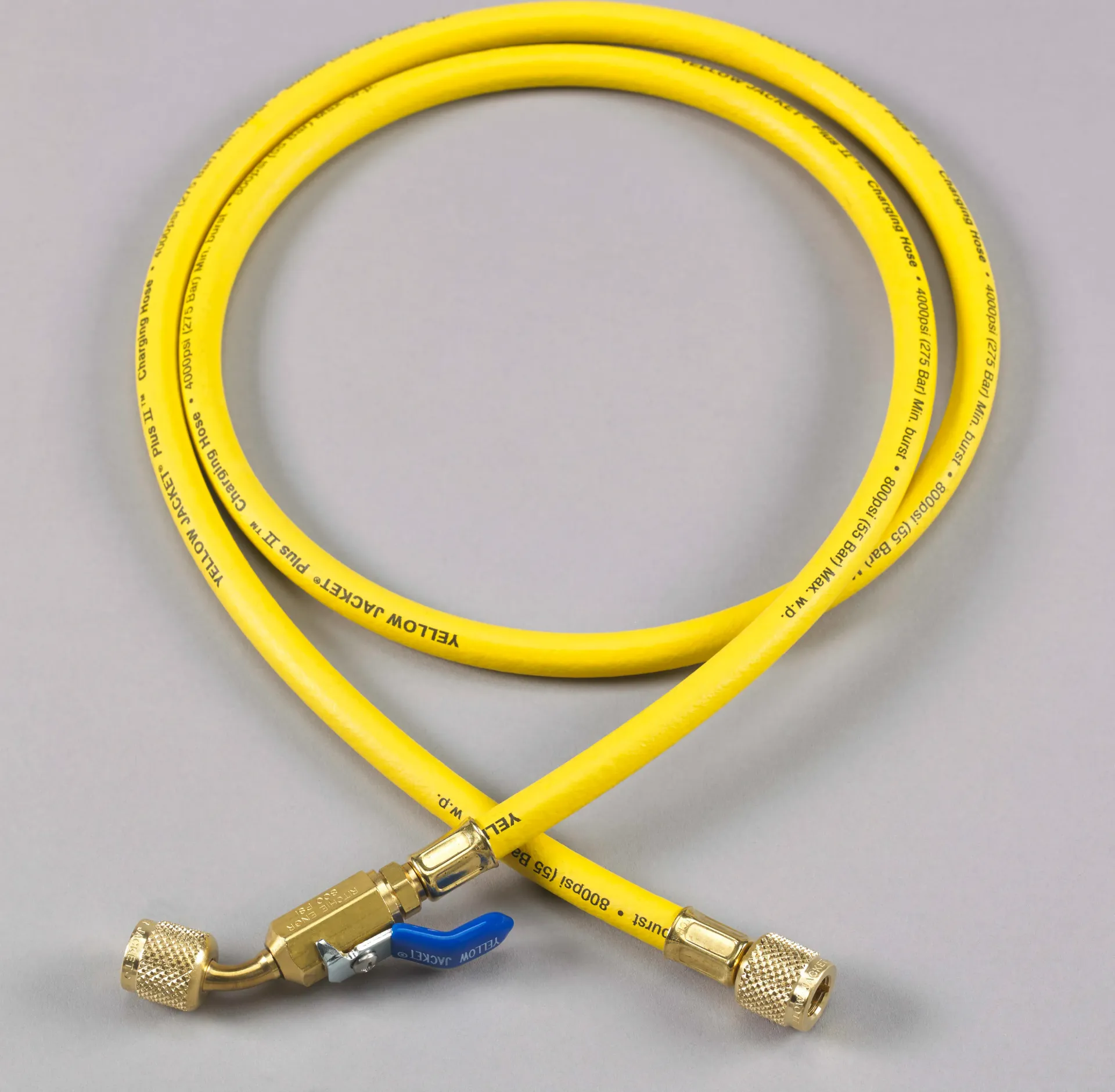 Yellow Hose, 60" 1⁄4” LH to 1⁄4” RH, 45° with Compact Ball Valve